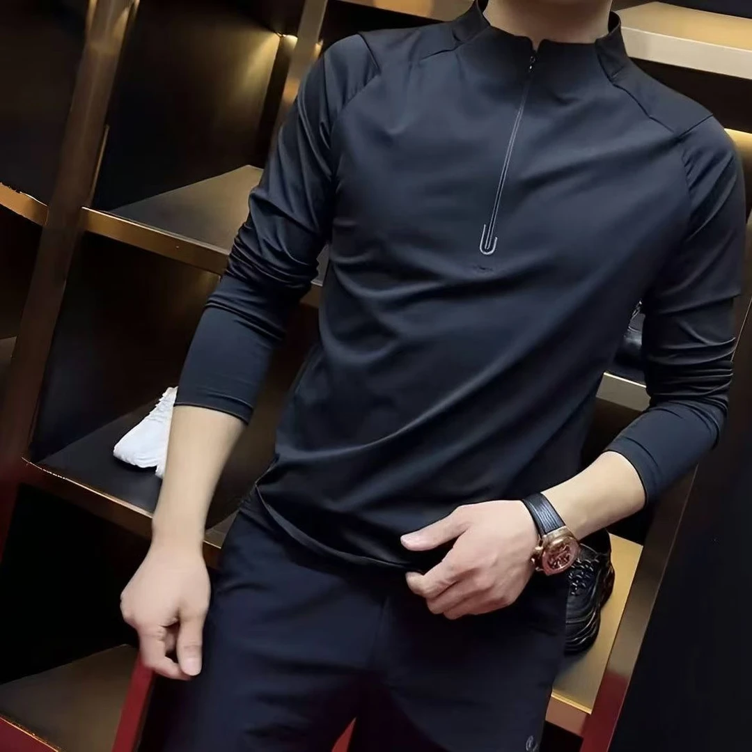 【现货】68096秋季新款时尚休闲半拉链户外百搭休上衣男士长袖