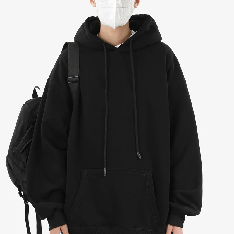 重磅连帽纯色卫衣男简约百搭秋冬款加绒宽松大码长袖帽衫潮牌外套