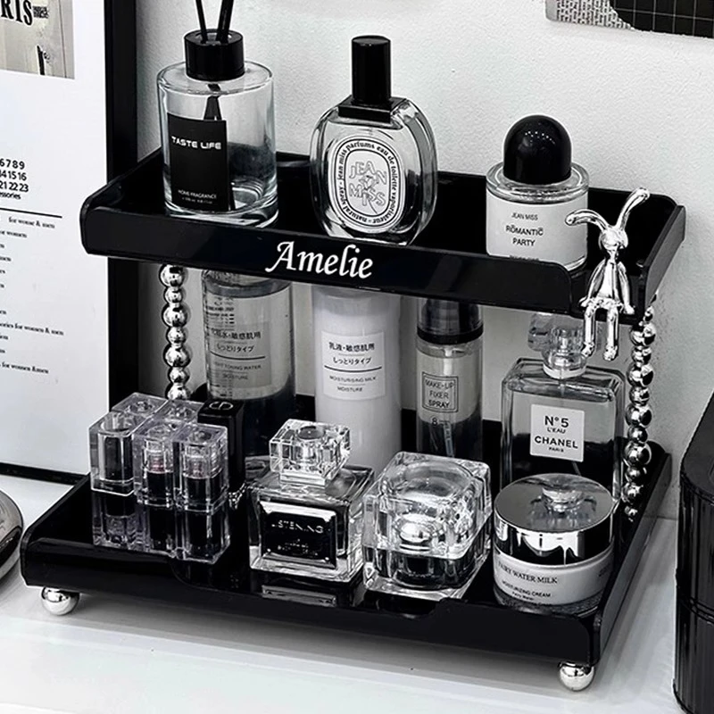 收纳盒桌面家用香水置物架高级感梳妆台护肤品口红毛巾整理盒