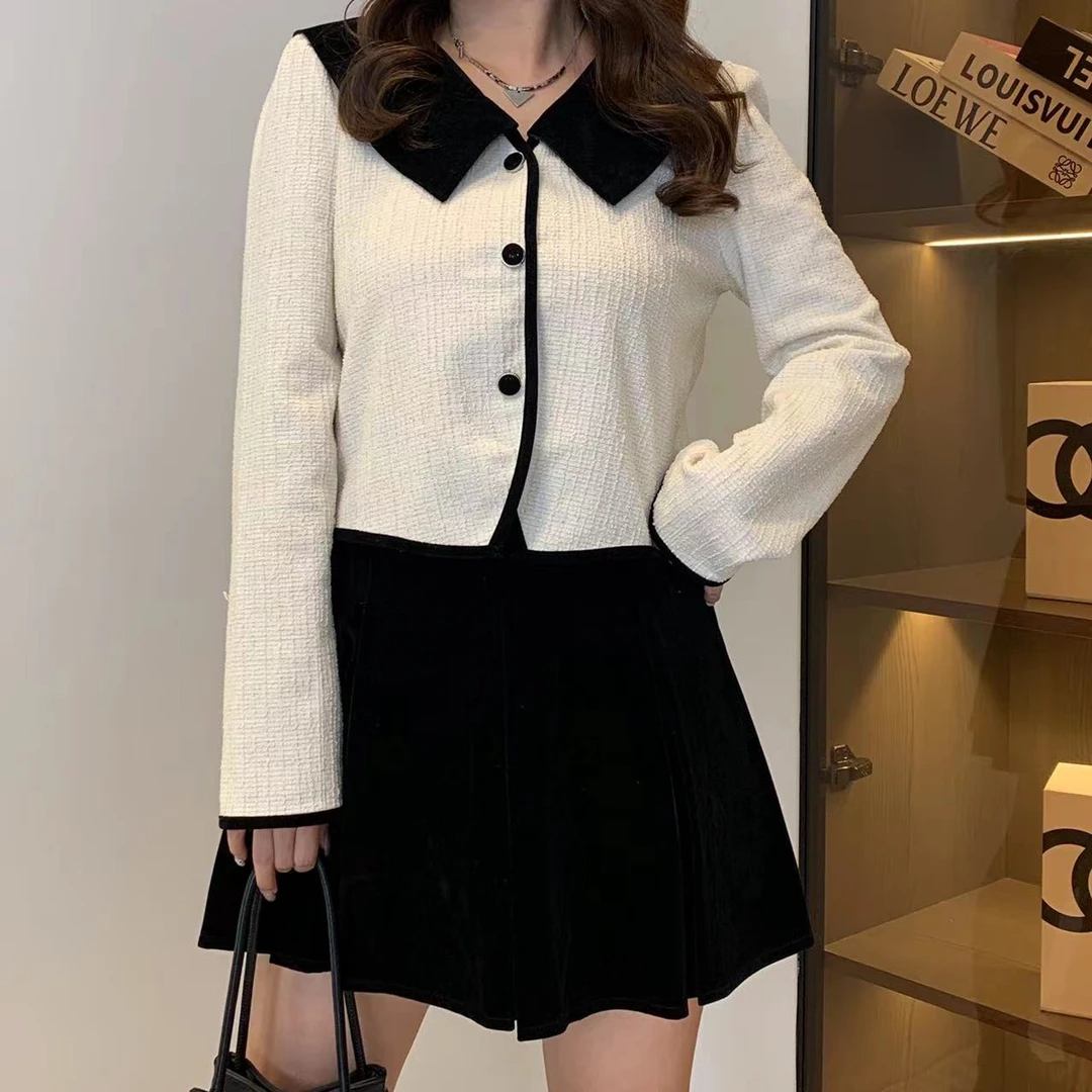 【茉莉奶白】秋季法式复古娃娃领衬衫韩版气质减龄显瘦时尚两件套