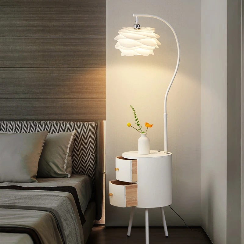 卧室花朵沙发床头柜感置物一体钓鱼灯床头柜落地灯一体