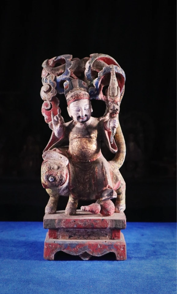 清~矿彩漆金木雕药王孙思邈