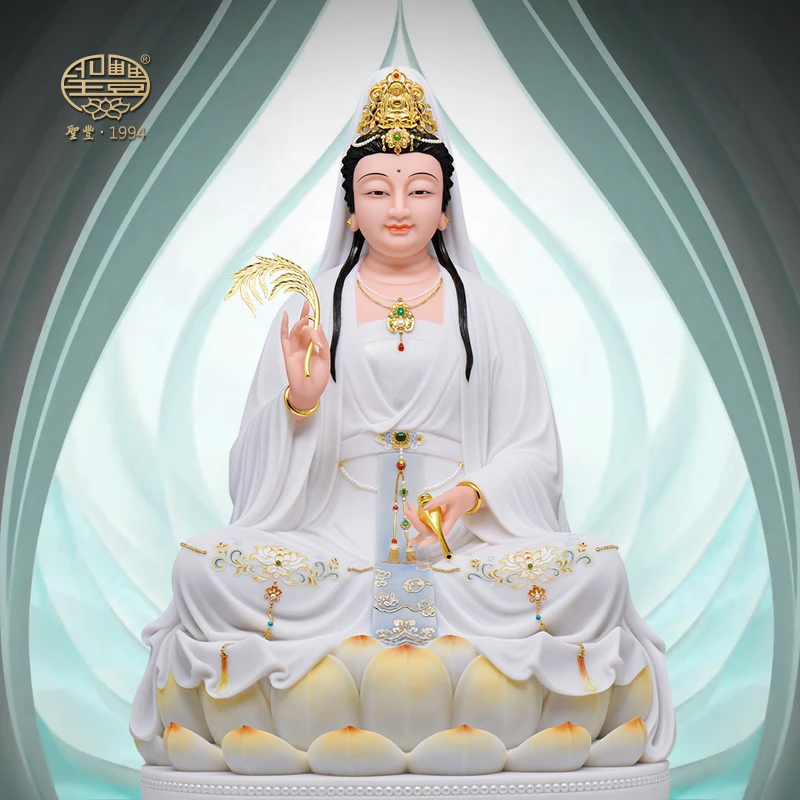 圣丰造像国风彩绘白衣观世音菩萨披巾慈航道人家居摆放定制