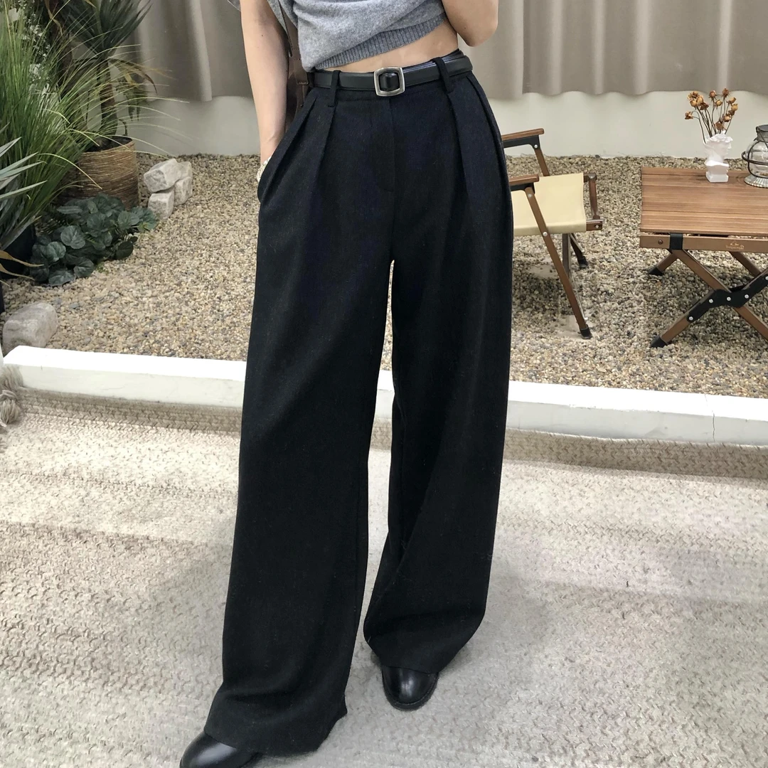 新款法式高级感2024纯色显瘦时尚百搭气质宽松羊毛西装阔腿裤女