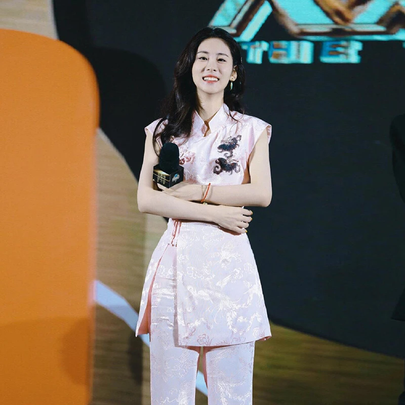 新中式改良旗袍连衣裙2025夏季新款粉色提花衬衫长裤轻国风套装女