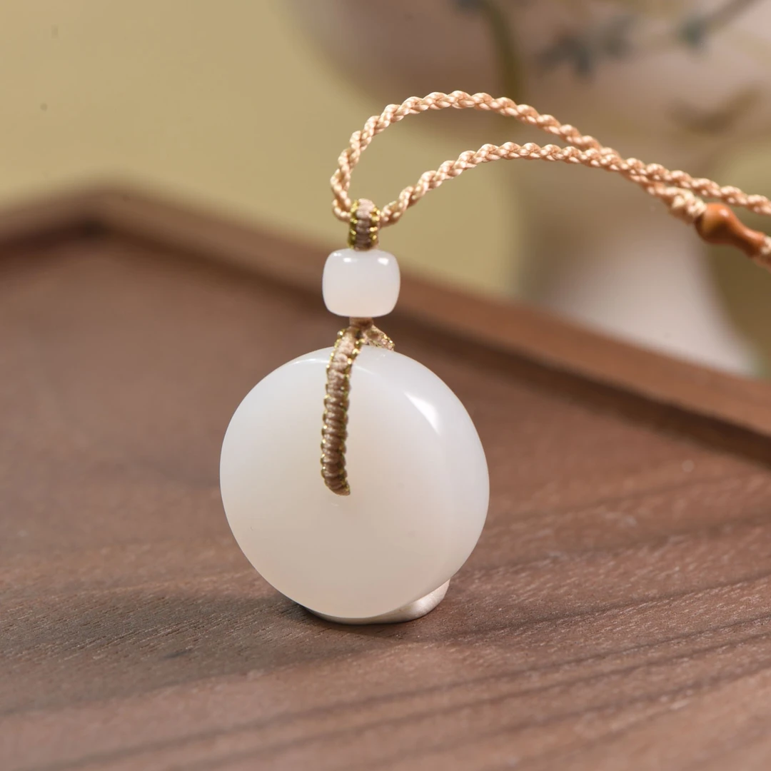 【苏工陸记】精品和田玉白玉平安扣吊坠项链经典款