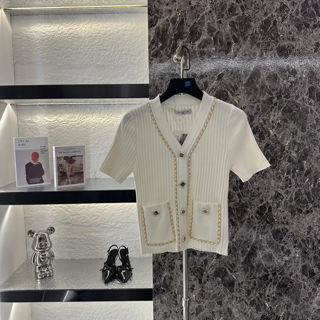 【CENFUN】411*显瘦气质白色针织毛衣短款时尚夏季A22108