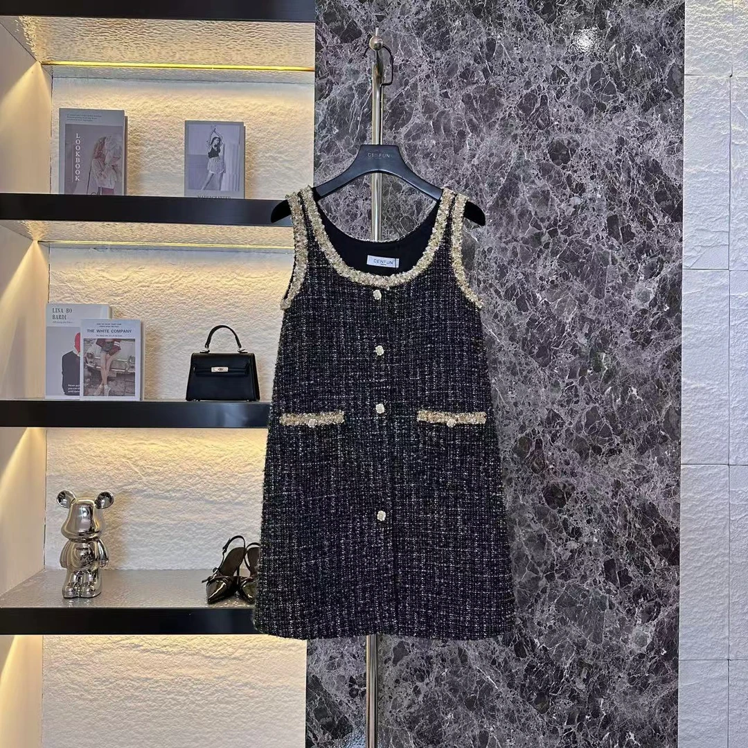 【CENFUN】*女装连衣裙小香风显瘦气质时尚黑色名媛E01108