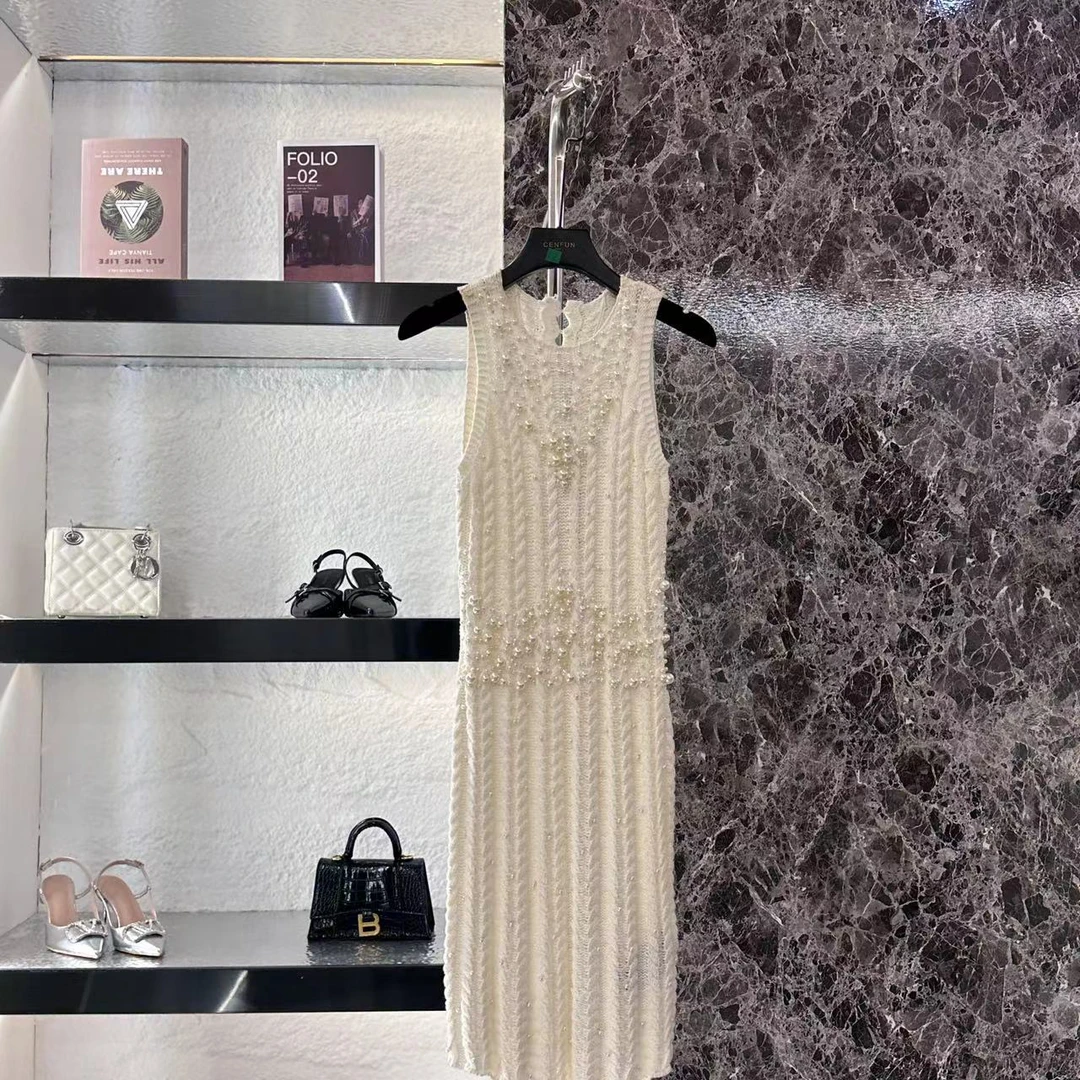 【CENFUN】267*蕾丝气质白色针织时尚百搭圆领连衣裙E20168