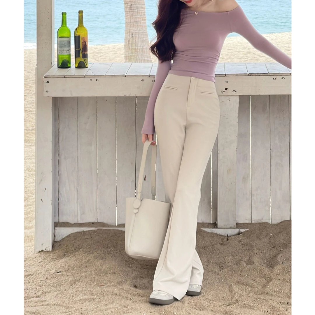 高级垂感黑色西装裤女春秋款高腰显瘦微喇叭裤修身弹力拖地马蹄裤