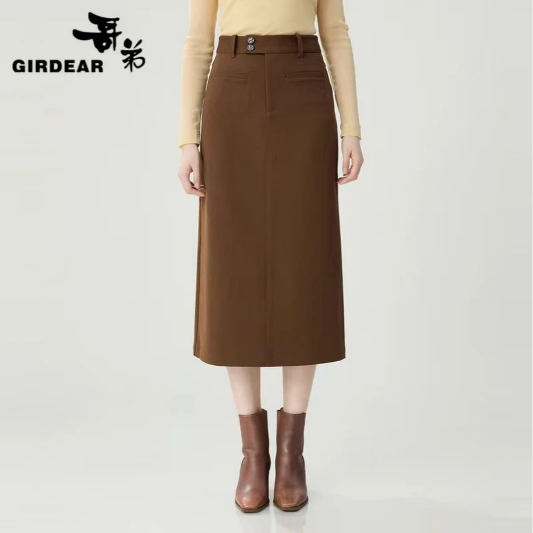 GIRDEAR/哥弟气质高腰显瘦时尚女士开叉半身裙1200369