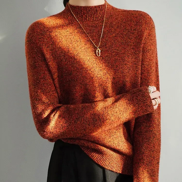 亲肤绒三股加厚一线成衣花纱套头针织衫洋气半高领秋冬时尚长袖