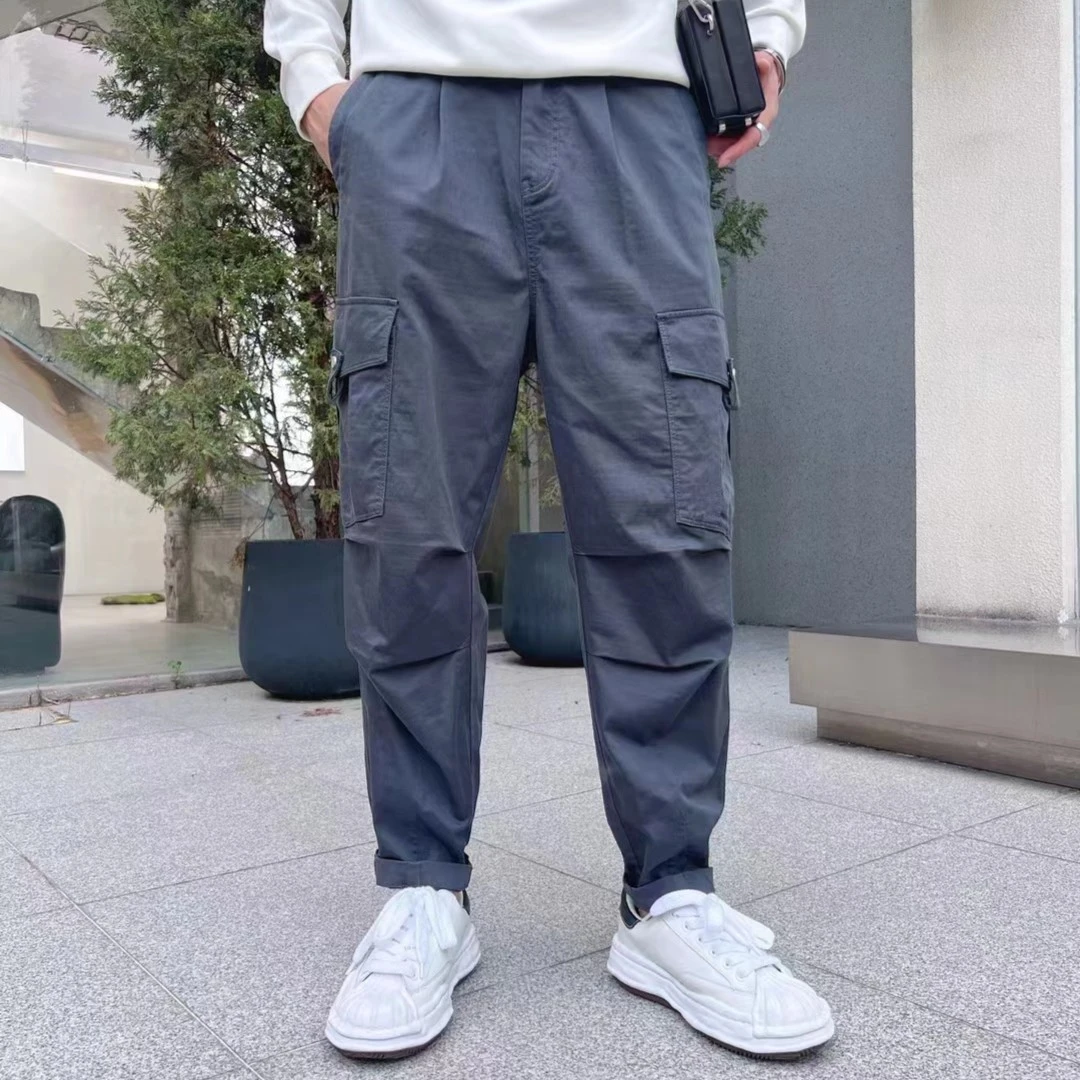 男士春秋时尚百搭纯色水洗直筒氨纶户外耐磨透气通用工装休闲裤