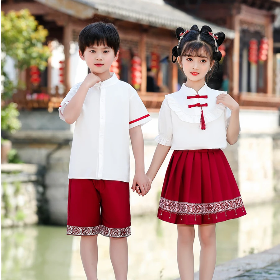 儿童中国风中小学幼生舞台校园演出套装大合唱诗歌朗诵元旦中式服