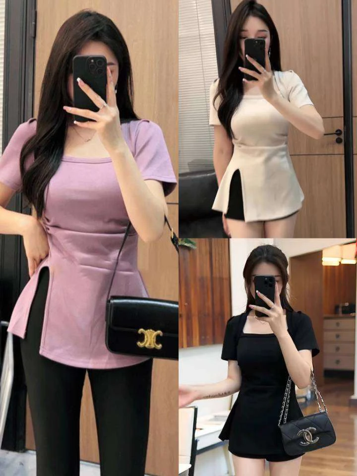 【怡尔家】显瘦夏季开叉t恤