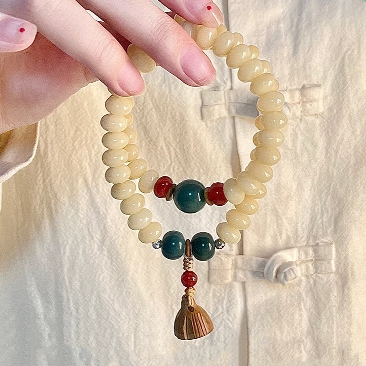 白玉菩提手串双圈奶油玉化老料高油高密精工佛珠绕指柔盘玩学生党