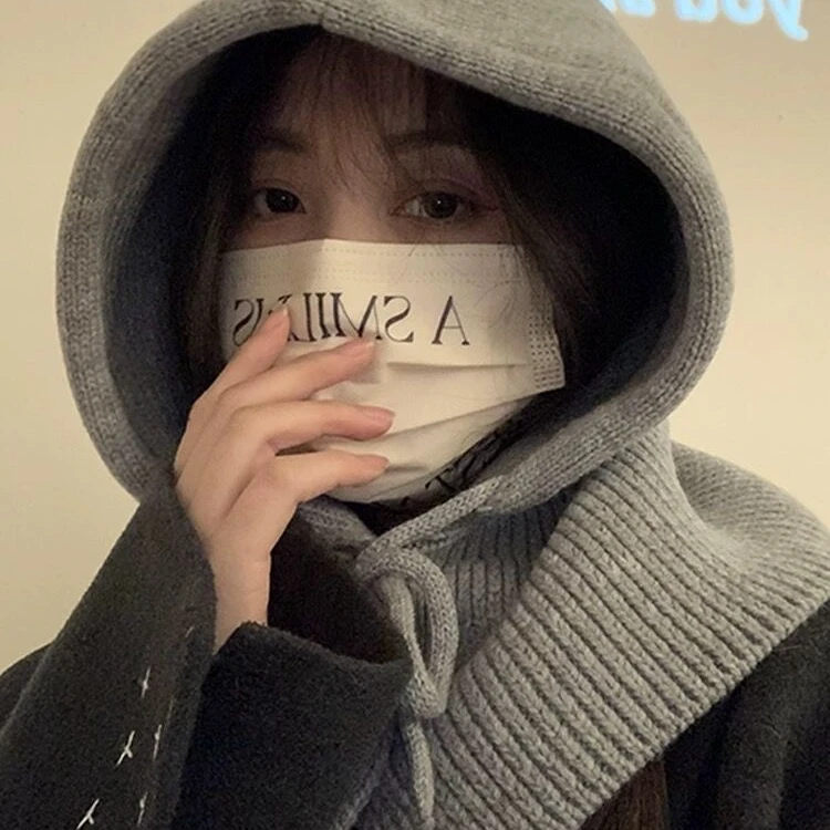 网红法式巴拉克拉帽子韩国毛线帽针织帽保暖围巾帽子一体护耳帽