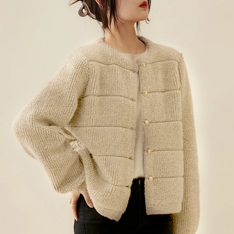 重工毛巾绣～小DI家羊绒外套 加厚肌理感开衫短夹克 宽松短款上衣