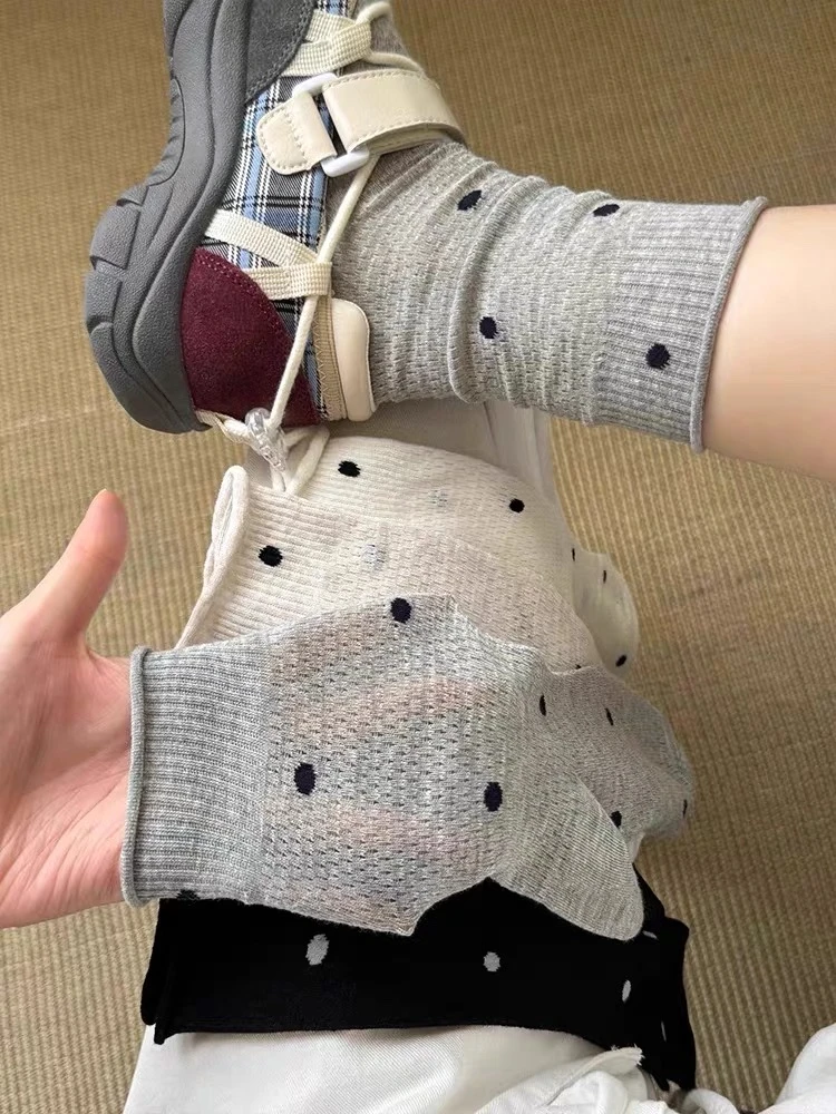 波点堆堆袜子女夏季薄款透气波点中筒袜配凉鞋芭蕾风长袜百搭夏天