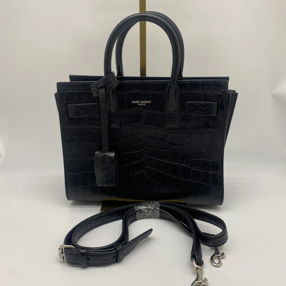 95新 YSL/圣罗兰 叶奢中古/黑色手提斜挎包小号/892226