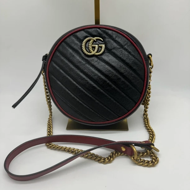 95新 GUCCI/古驰 叶奢中古/黑色圆饼链条包/892209