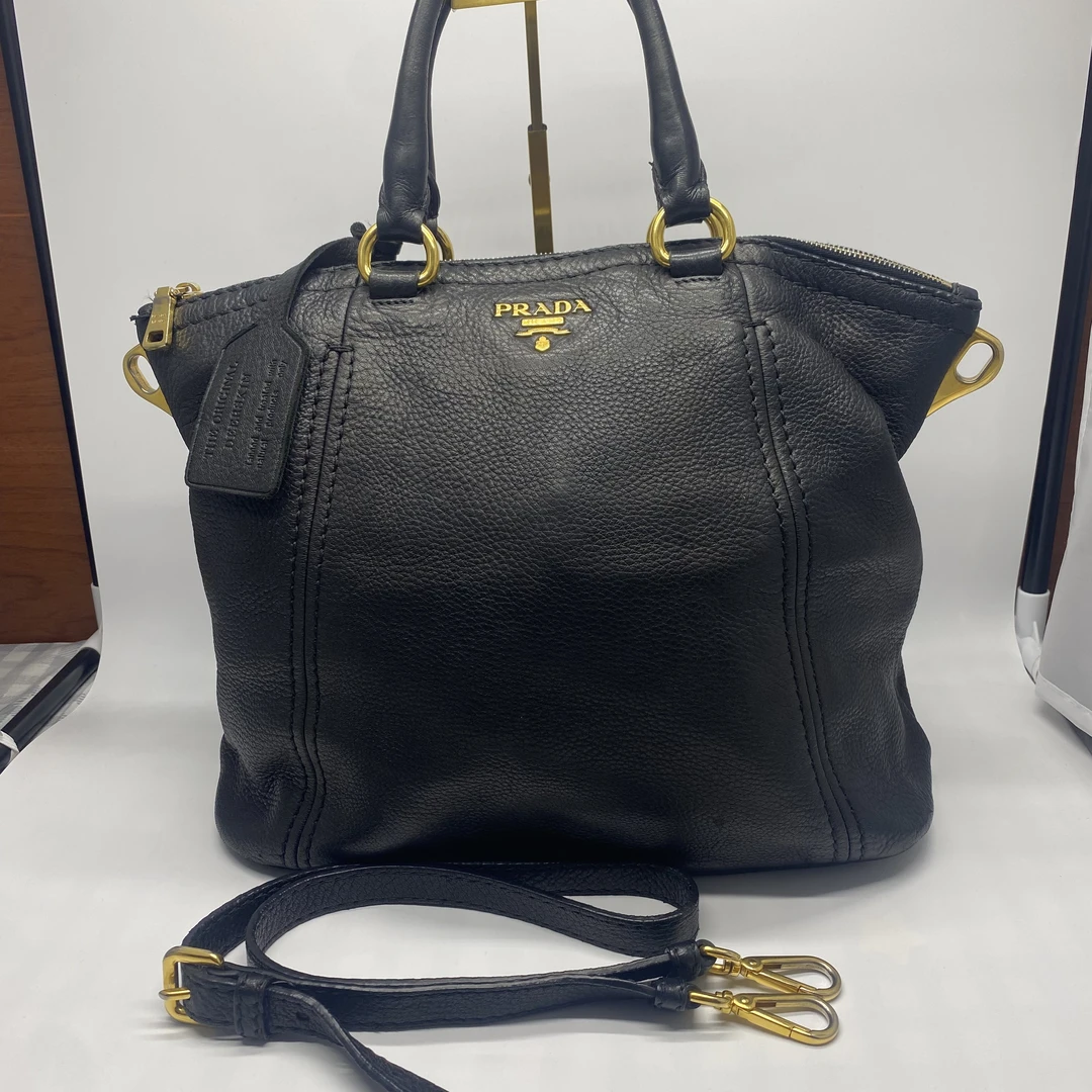 95新 Prada/普拉达 叶奢中古/手提斜挎包黑色/892237