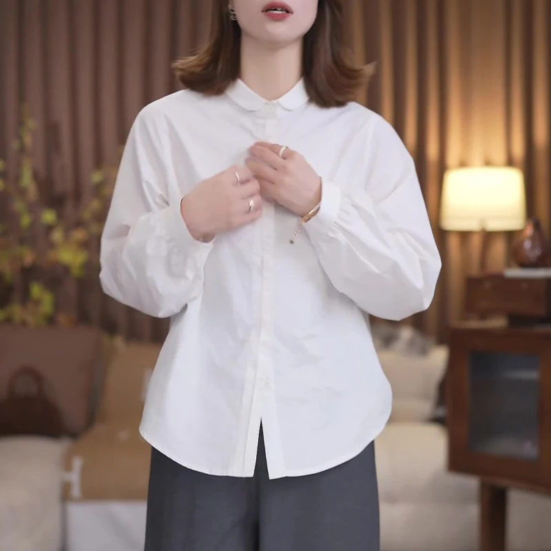 小众复古简约纯色长袖衬衫女春秋宽松衬衣女款小众炸街高级感女装