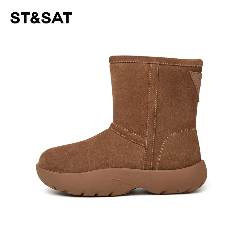 Monica猫姐  星期六厚底加绒短靴女款冬季流行新款加厚保暖雪地靴