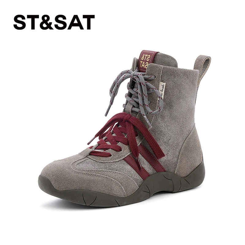 星期六真皮高帮马丁靴女款2025春夏爆款舒适百搭休闲复古德训鞋Z