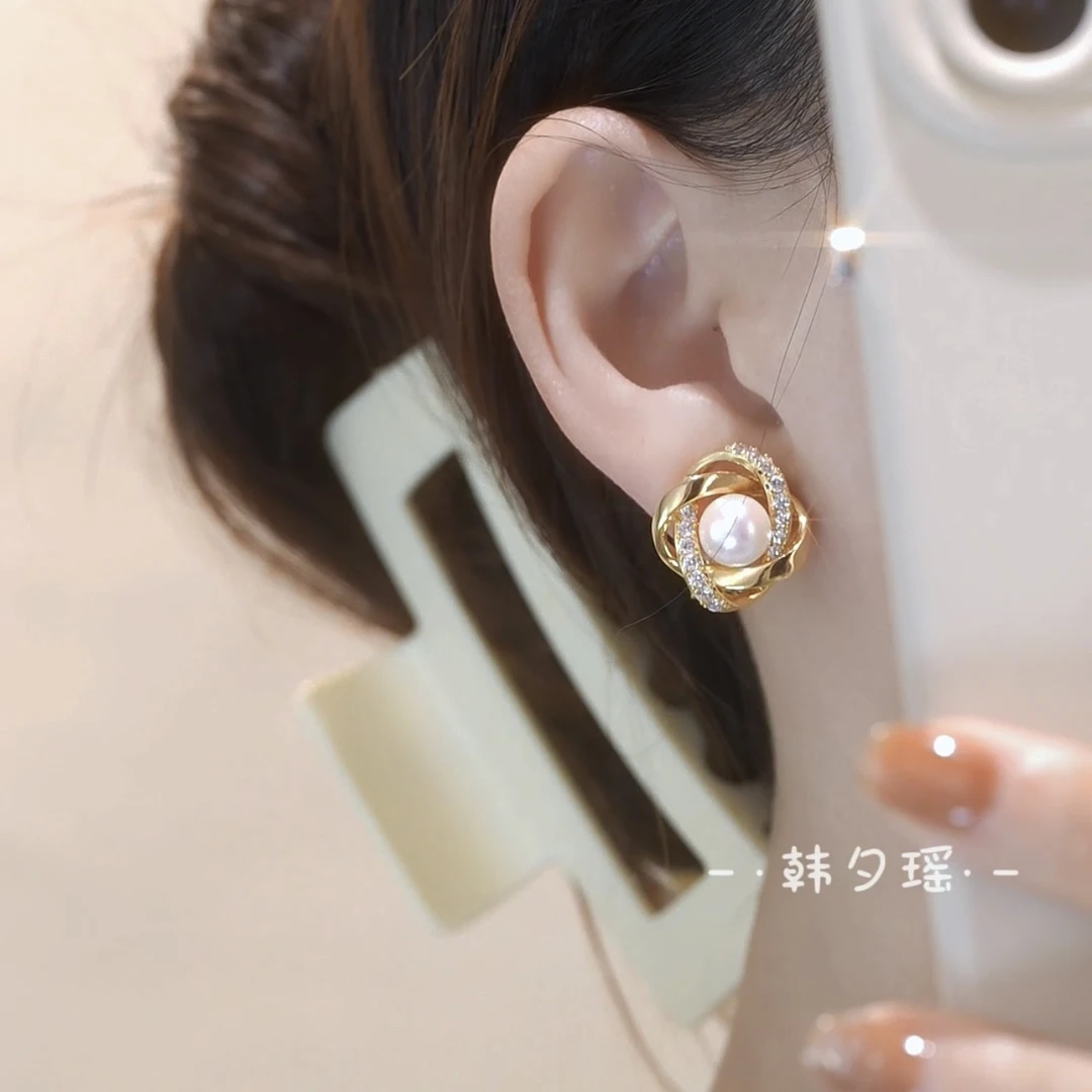 铜合金耳饰 【环环相扣】时尚气质百搭珠珠耳环