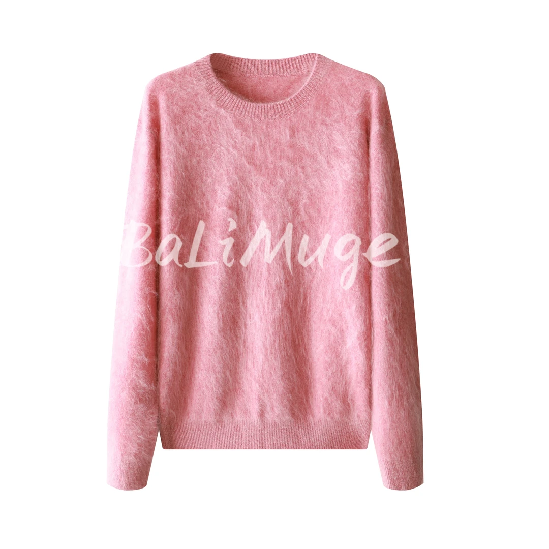 BaLiMuge【寒峪】新款纯山羊绒圆领拉毛绒针织套头衫气质RB422