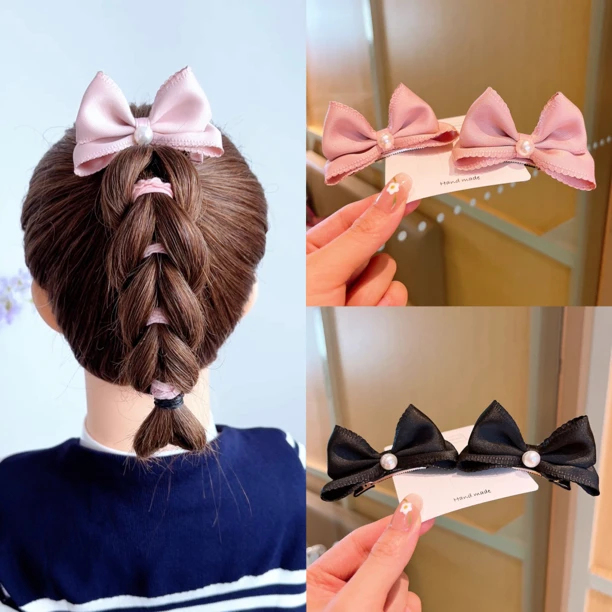 齿边蝴蝶结儿童发夹女童对夹发饰宝宝百搭可爱侧边夹顶夹学院