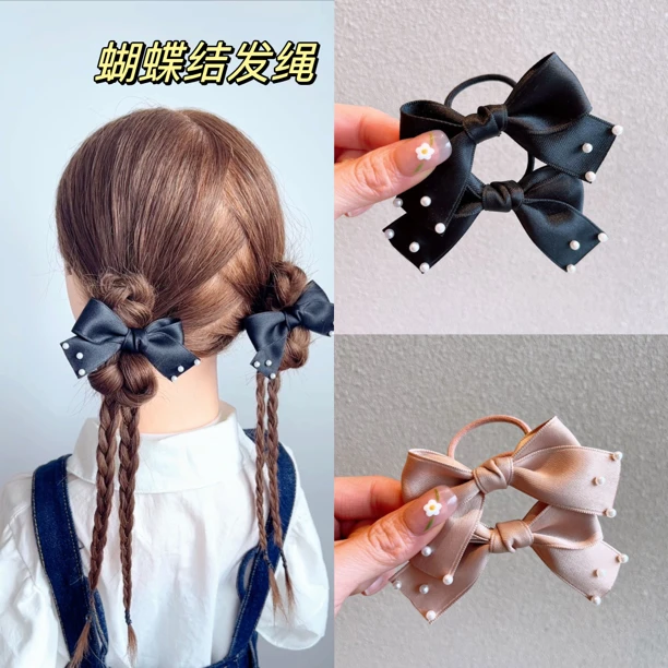 2023新款钉珠女童蝴蝶结可爱发绳儿童小号蝴蝶结发圈韩版宝宝皮筋