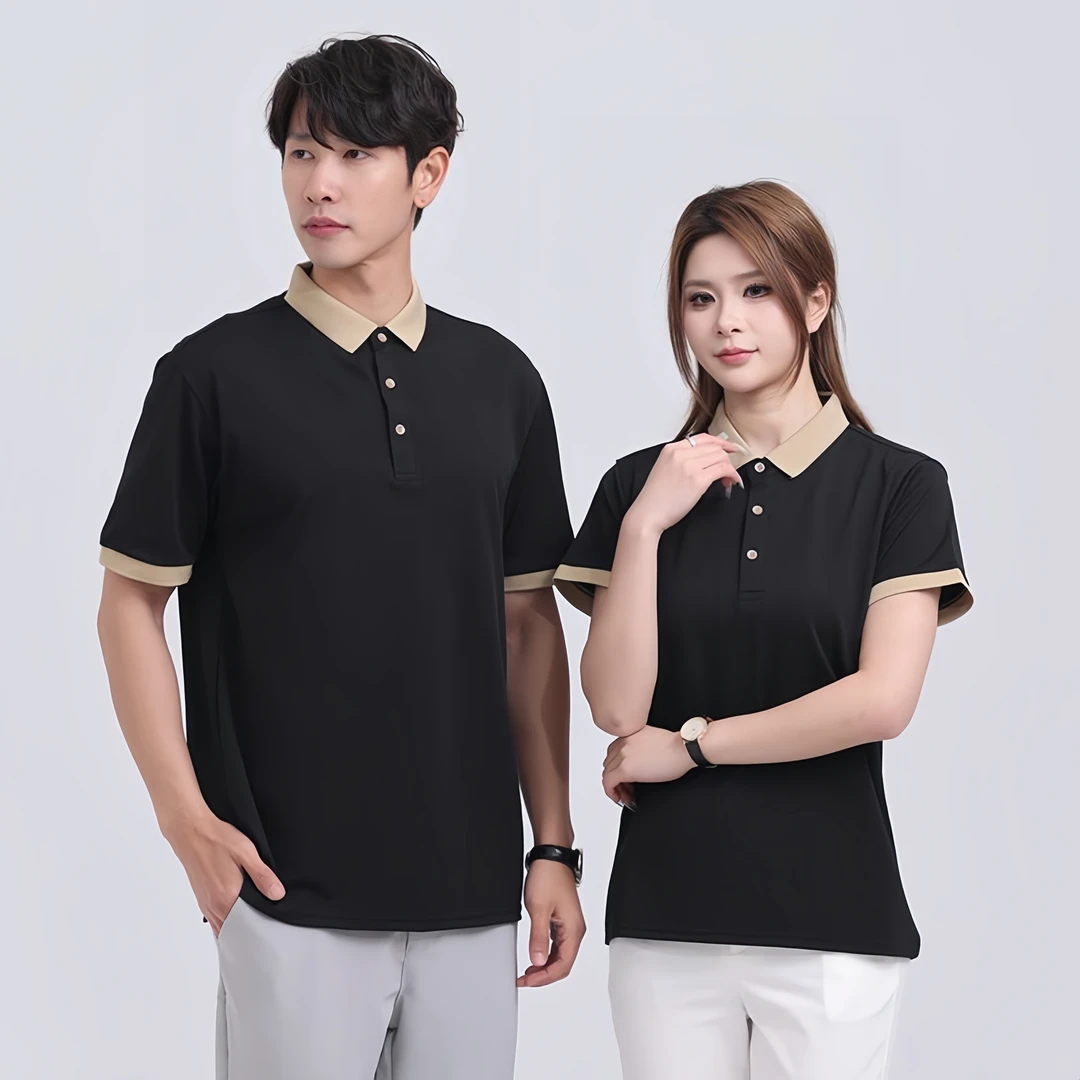 【卡其拼色】定制夏季短袖polo衫餐饮服务员时尚舒适工作服T恤