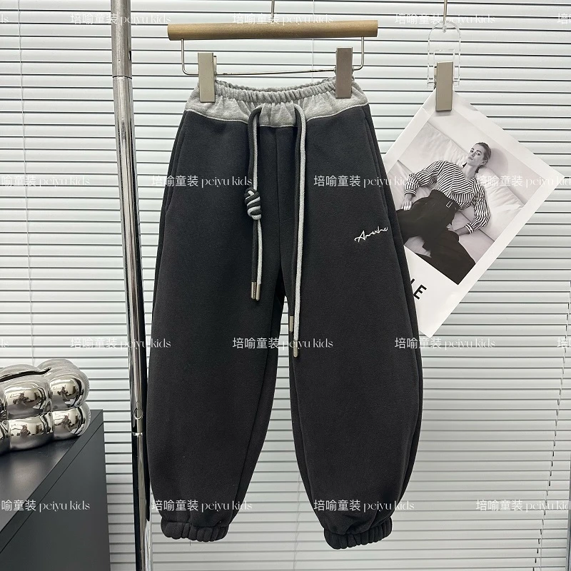 男童卫裤2024潮流秋冬款一体绒休闲百搭宽松加厚冬季中大童休闲裤