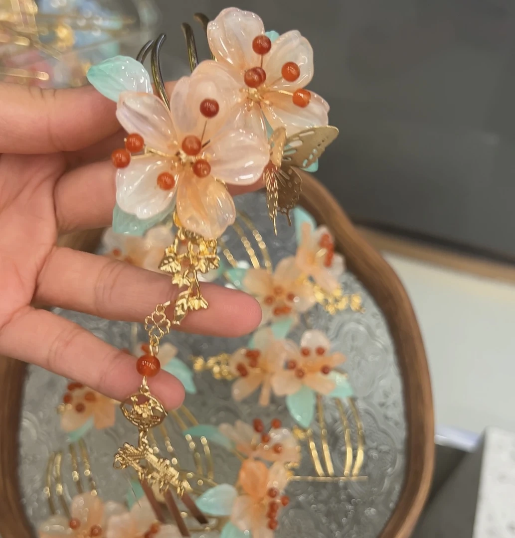 【新品现货】知夏流苏琉璃手工花簪汉服古风发簪配饰
