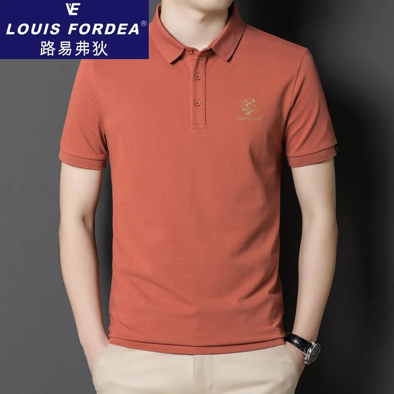 Louis Fordea/路易弗狄短袖T恤男夏季翻领刺绣半袖高端Polo衫男装