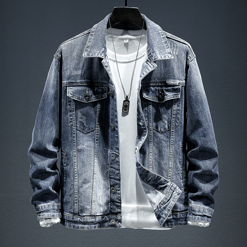 时尚高端刺绣牛仔外套男款水洗长袖上衣百搭潮流男士牛仔夹克秋季