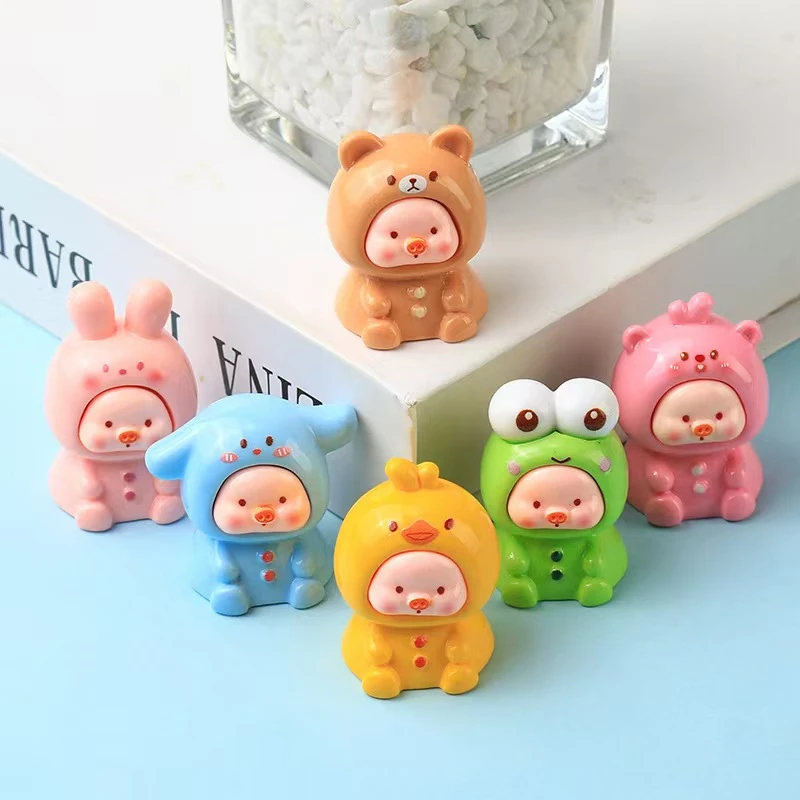 【九宫格】实色/夜光动物坐坐小猪立体diy饰品树脂配件车载摆件