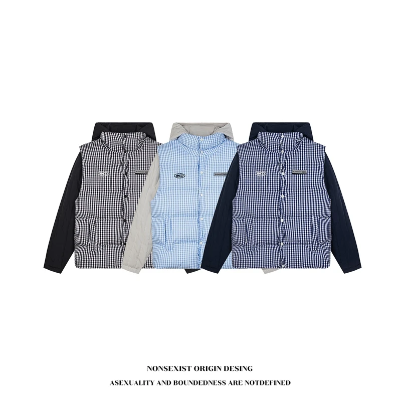 NONSEXIST 原创复古美式格子马甲叠穿棉服男女加厚高级棉衣外套