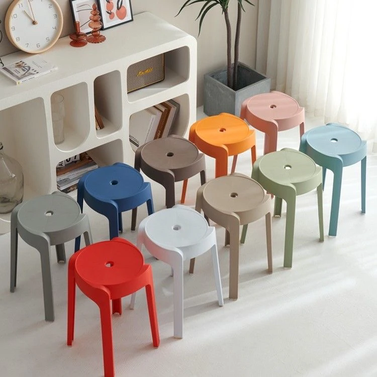 特厚旋风凳子家用客厅高脚凳可叠放现代简约圆凳塑料高凳餐桌椅子