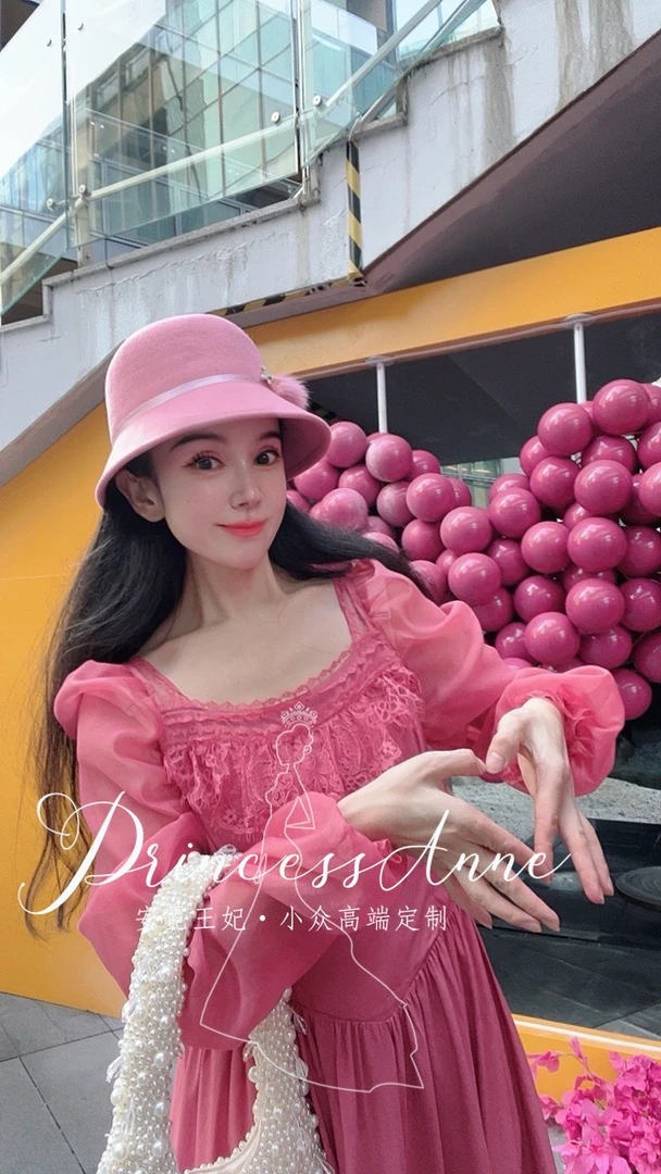 安霓王妃【树莓红了】原创私服定制法式浪漫宫廷风甜美长款连衣裙