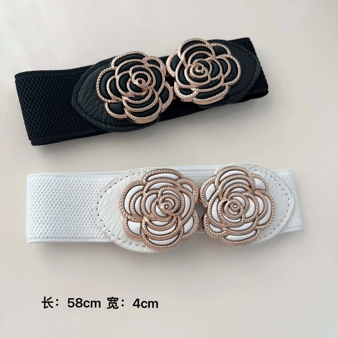 安霓王妃【山茶花】女士首选简约中古弹力时尚轻奢重工弹力腰带