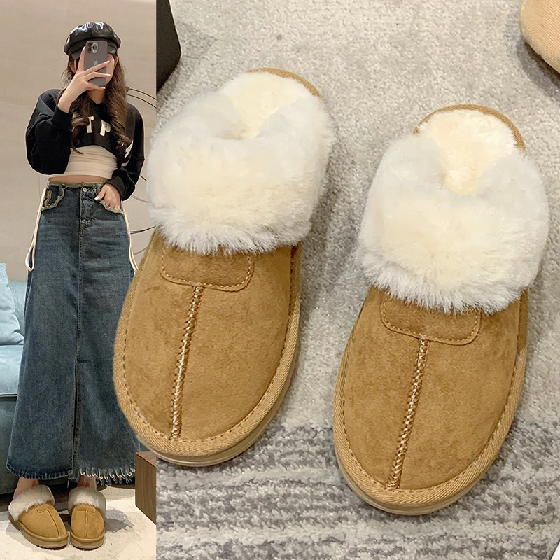 毛毛棉拖鞋女秋冬外穿2023新款冬季雪地靴棉鞋加绒爆款包头半拖鞋