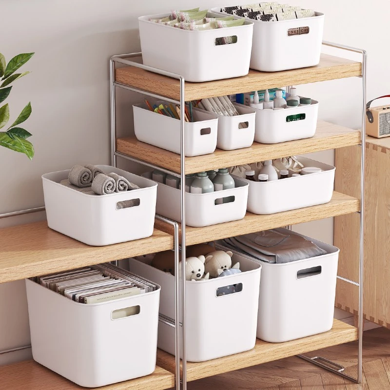 杂物收纳筐化妆品零食桌面宿舍收纳盒家用厨房整理盒塑料储物盒子