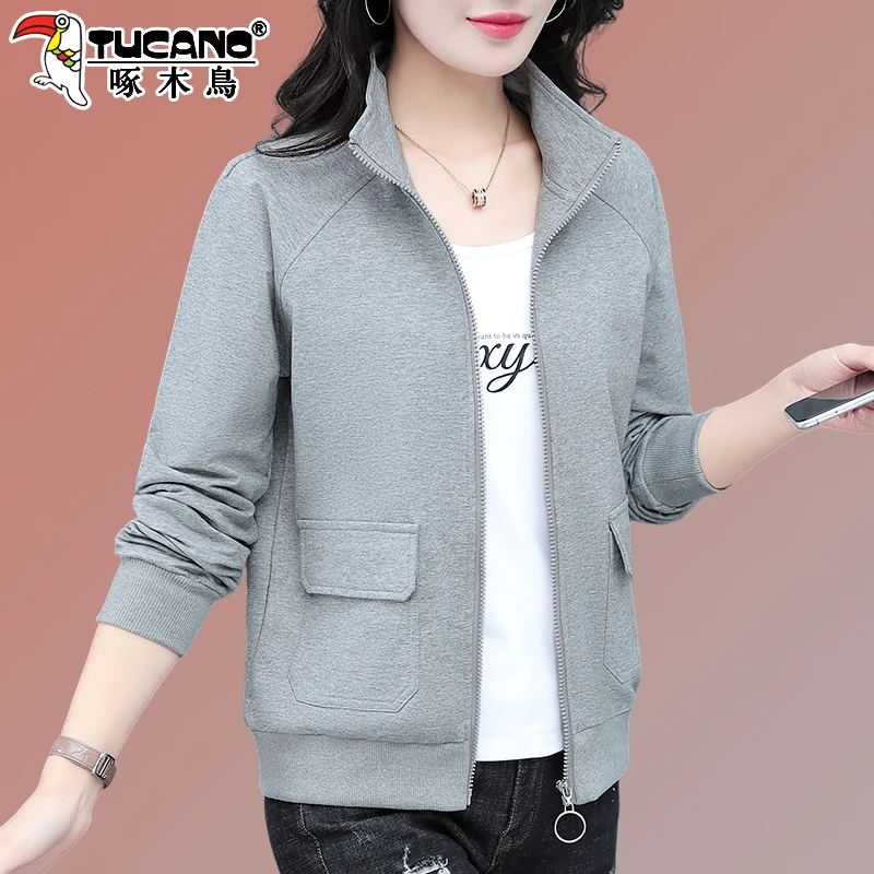 【官方】啄木鸟初秋外套女春秋款2025新款休闲短款开衫卫衣女上衣