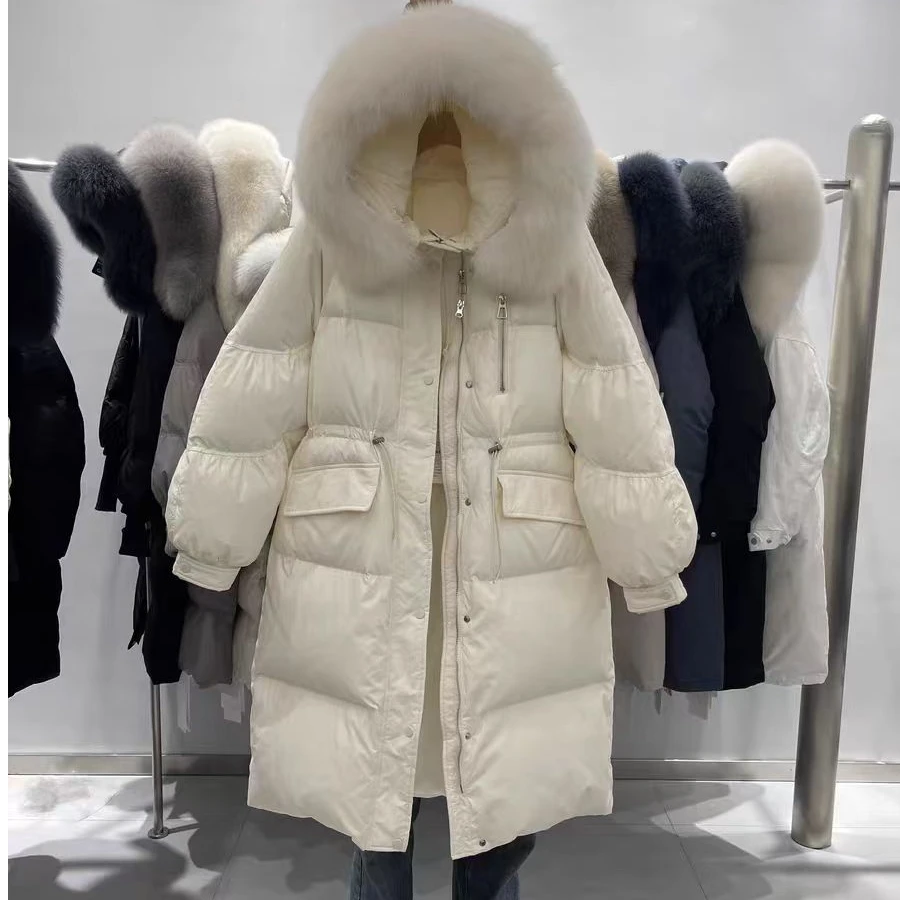 韩国东大门狐狸大毛领羽绒服女中长款2024冬新款收腰时尚加厚外套