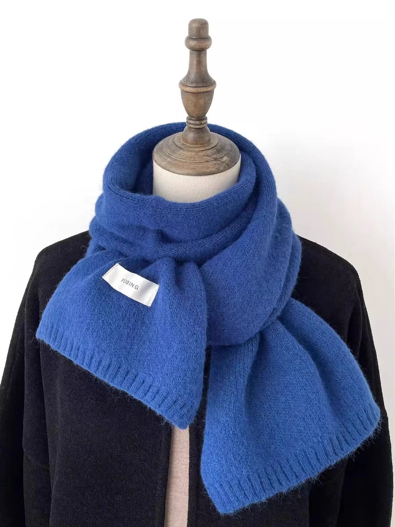 韩国东大门短款宝蓝色围巾女冬季针织毛线小围脖婴儿蓝ins风纯色