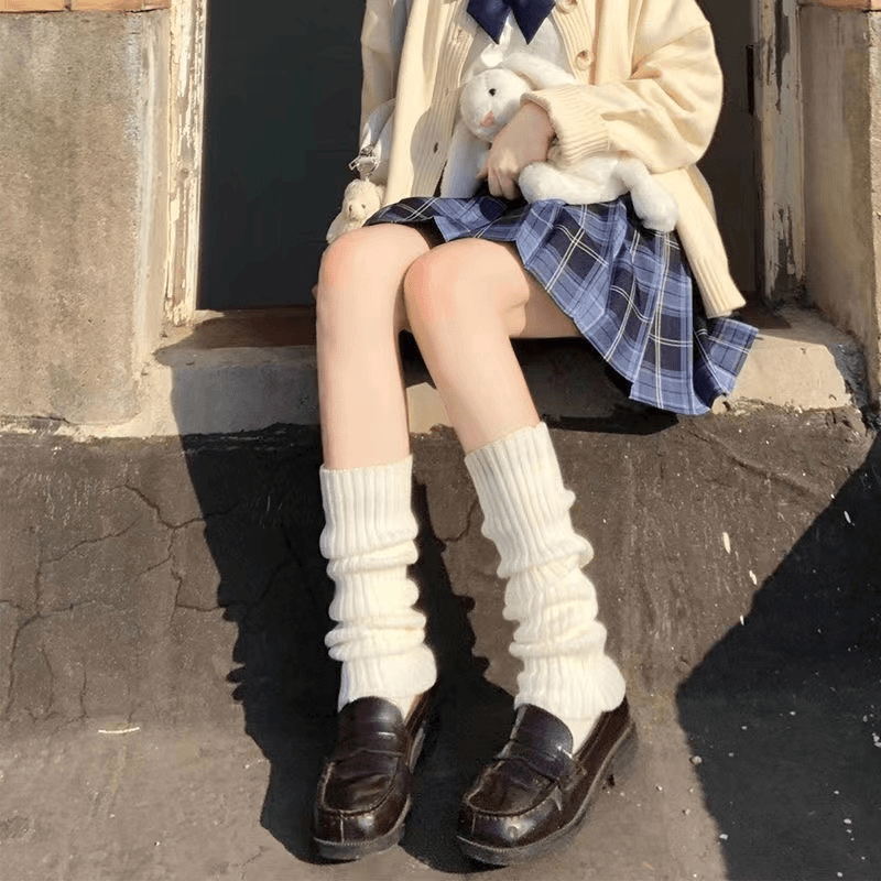 秋冬保暖竖条针织堆堆袜套日系jk少女小腿袜ins辣妹防寒百搭腿套