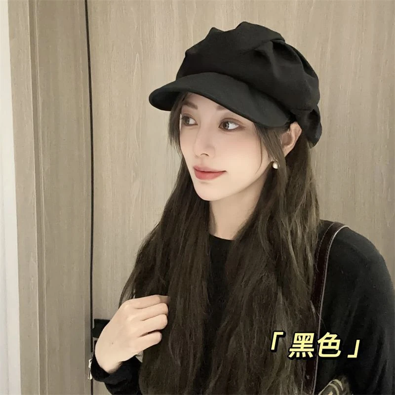 高端云朵贝雷帽女褶皱包脸显脸小出游休闲韩版素颜赫本风八角yw